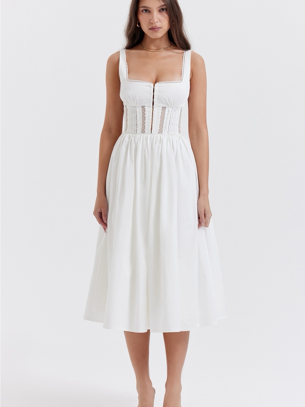 House of CB | PERLE White Lace Trim Midi Dress Size XS